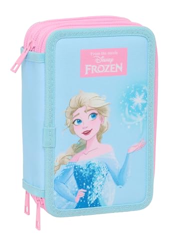 FROZEN Estojo escolar com 37 úteis incluídos, estojo infantil, estojo infantil, ideal para crianças dos 5 aos 14 anos, confortável e versátil, qualidade e resistência, 12,5 x 5,5 x 19,5 cm