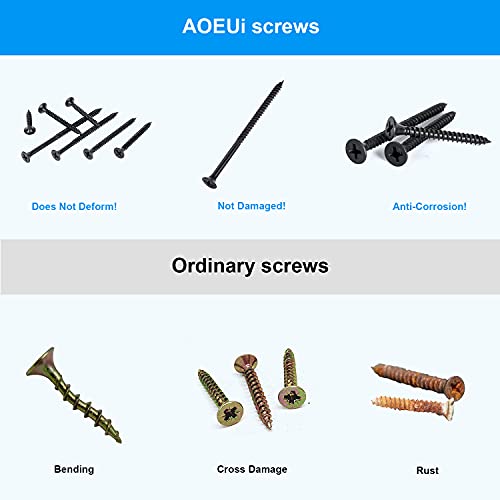 150PCS Screw Drywall Screw, Black Steel Machine Screw with Phillips Drive Device #7 Bugle Head, Black Steel Self-Tapping Screw, Wood Screw Kit, for Drywall Slate, Wood, Furniture Cabinet
