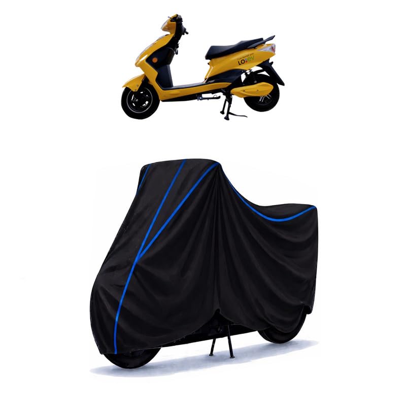 Image of Scooty Cover Water Resistant for BattreLoEV | Universal Scooter & Bike Cover | Heavy Duty UV Dust, Rain & Scratch Protection | Elastic Fit All Weather Indoor Outdoor | Black with Blue Piping