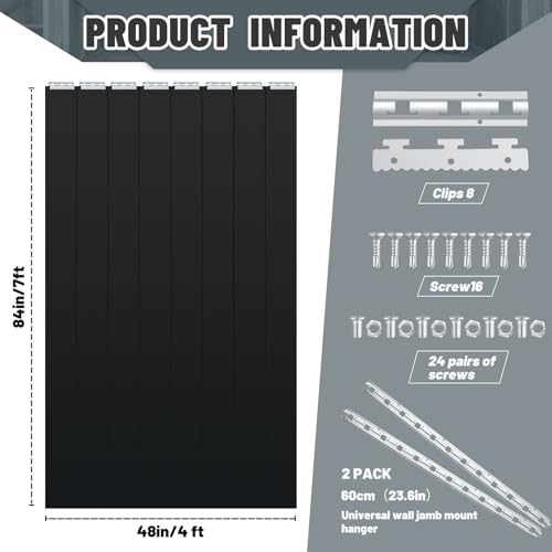 Image of Juexica 48 x 84 Inch Plastic Strip Door Curtain Kit 0.08'' Walk in Cooler Curtains Thickness PVC Freezer Door Curtain Smooth Waterproof Hurricane Shutters Gate for Warehouse Garage Industry (Black)