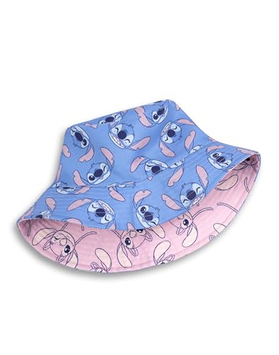 Disney Lilo & Stitch Girls Reversible Hat | Blue Stitch & Pink Angel | Soft Kids’ Sun Hat