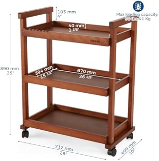 VISWIN 89 cm Art Cart Organizer, Solid Beechwood Art Supply Storage Organizer with 4 Caster Wheels, Multifunctional Rolling Utility Storage Cart for Studio, Classroom, Artists
