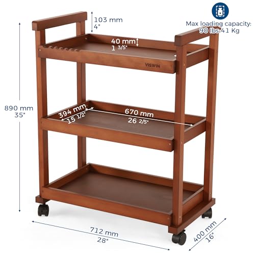 VISWIN 89 cm Art Cart Organizer, Solid Beechwood Art Supply Storage Organizer with 4 Caster Wheels, Multifunctional Rolling Utility Storage Cart for Studio, Classroom, Artists