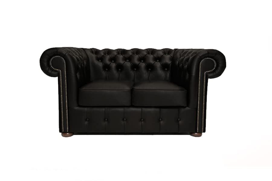Chesterfield Sofa Class Leather | 2-seater | 2 to 4 weeks delivery time (Matt Black)