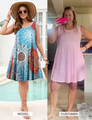 Image of JollieLovin Women Plus Size Curvy Summer Tank Sun Dresses Sleeveless Causal T-Shirt Dress Beach Swing Cover up(L-5X)