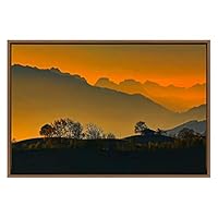 SIGNWIN Framed Canvas Wall Art Orange Sunrise Over Mountains Highland and Valleys Landscape Wilderness Photography Modern Art Scenic Dramatic for Living Room, Bedroom, Office - 16