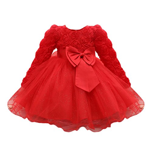 Oyedens Robe Bebe Fille Robe de Soirée Bebe Fille Robe de Princesse Dentelle Tutu Robe Fille Robe de Première Communion Baptême Photographie Anniversaire Fête 0-18 Mois (Rouge, 12-18 Mois)