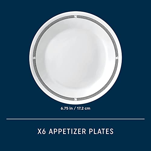 Corelle Vitrelle 6.75" Salad Appetizer Plate Set, Triple Layer Glass and Chip Resistant, Lightweight Round Plates, 6-Piece Brasserie