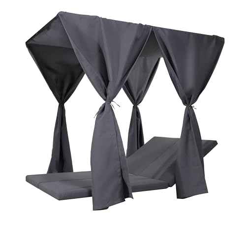 Donext Kenzie Outdoor Daybed Cushion & Canopy Set - Water-Resistant Patio Furniture Cushions with Curtains, Thick Lounge Bed Frame for Sectional Sofas & Daybeds(Dark Gray)