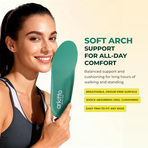 Image of Arch Support Insoles Size Extra Large (UK 12,13) for Men & Women | Flat Foot Relief, All-Day Comfort & Footbed Support | Lightweight, Soft, Odourless, Trim-to-Fit, Breathable | 1 Pair