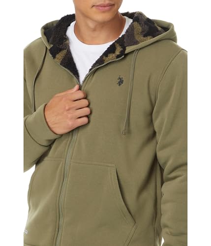 U.S. Polo Assn. Men's USPA Solid Full Zip Camo Lined Sherpa Hoodie3