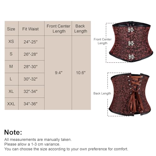 JASGOOD Women’s Black Brown Underbust Corset Belt – Lace-Up Boned Waist Corset Fashion Bustier for Halloween 5