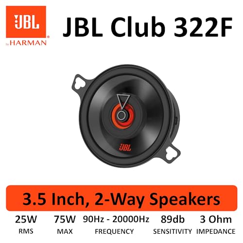JBL Club 322F 2-weg auto luidsprekerset van Harman Kardon - 75 Watt Pro Sound Auto Speakers Boxen 87mm, Black - Afbeelding 6