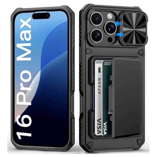 BXYJY for iPhone 16 Pro Max Case Wallet, Built-in Card Holder (4-5 Cards), Slide Lens Cover, Military Drop Protection, Rugged Heavy Duty Men Women Protective Phone Case for iPhone 16 Pro Max, Black
