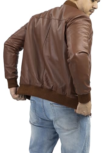 Image of Jild Varsity Style Leather Bomber Jacket Men - Casual Fashion Real Suede Classic MA-1 Leather Jacket Men
