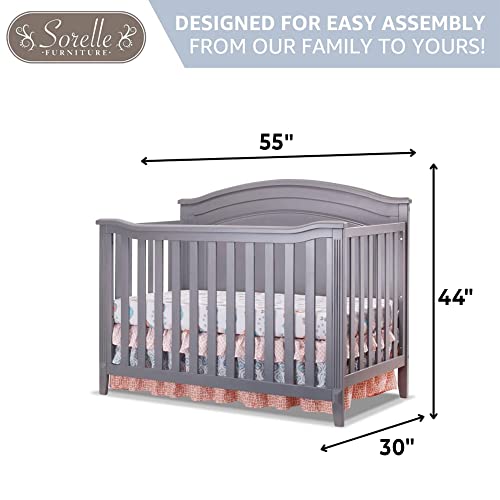 Image of Sorelle Furniture Berkley Round Top Crib, Classic 4-in-1 Convertible Crib, Made of Wood, Non-Toxic Finish, Wooden Baby Bed, Toddler Bed, Child's Daybed and Full-Size Bed, Nursery Furniture-Gray