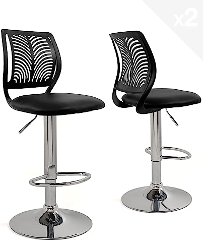 KAYELLES Lot de 2 tabourets chaises de Bar, siège avec Dossier Souple et Assise Simili Cuir...