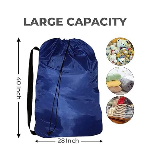 Dino74 3 Pack Heavy Duty Laundry Bags - Jumbo Traveling Dorm Room Bags Machine Washable Organizer For Storing Dirty Clothes With Free Reusable Grocery Bag, Black, Gray, Blue, 28 X 40 Inch Each Bag #TOP1
