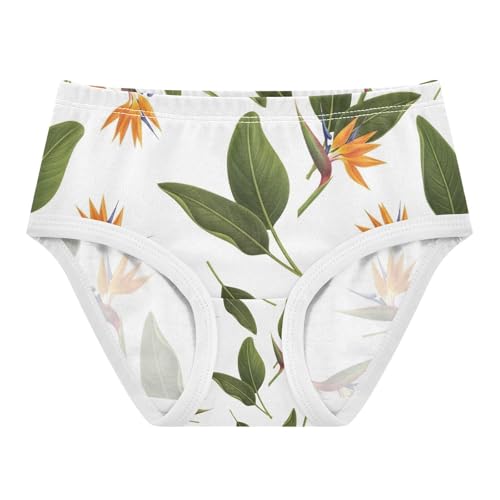 Girls Briefs, Orange Flowers Green Leaves Toddler Panties, Girls Cotton Underwear, 2T–8 Years