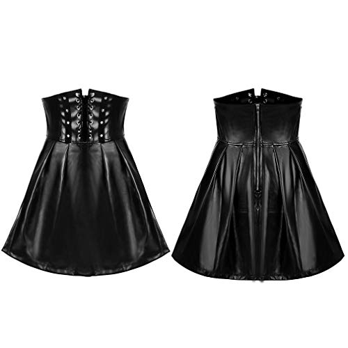 BODY CAGE Female PU Leather Skirt 2019 Waist Strap Waist Pleated Skirt Gothic Style Belt Black3