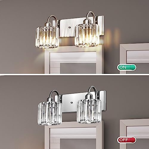 Image of Bathroom Vanity Light, Modern, Brushed Nickel, 2 Light, 13.78x7.09x8.28 inches, Wall Mount, Non Removable, Indoor, E26 Socket, Dimmable, LED