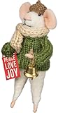 Primitives by Kathy Collectible Critter, Christmas-Themed Felt Critter/Peace Love Joy Sentiment Wearing Sweater/hat/Scarf/Bell Accent. Coordinate with Our Other Collectible Critters/Seasonal Display