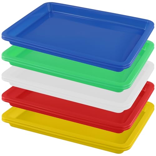 ZOENHOU Lot de 10 Plateaux Plastique Empilables - 5 Couleurs - 34x25x2,6 cm - Plateaux d'Activité pour Travaux Manuels, Projets Scolaires, Rangement Perles et Artisanat