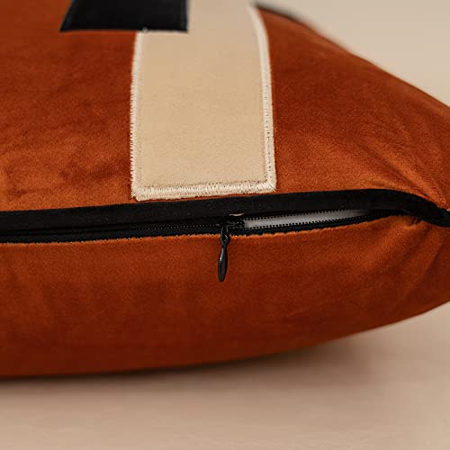 Yangest HU-XI-93 Burnt Orange Decorative Velvet Lumbar Throw Pillow Cover Striped Patchwork Cushion Case Modern 12X20 Inch Pillowcase thumb #3