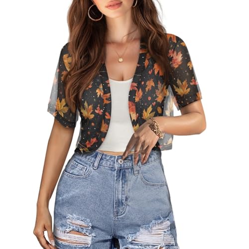 Image of Women's Shrug Short Sleeve Bolero Open Front Knit Party Tulle Cardigan Cropped Cardigan Shoulder Cover Up