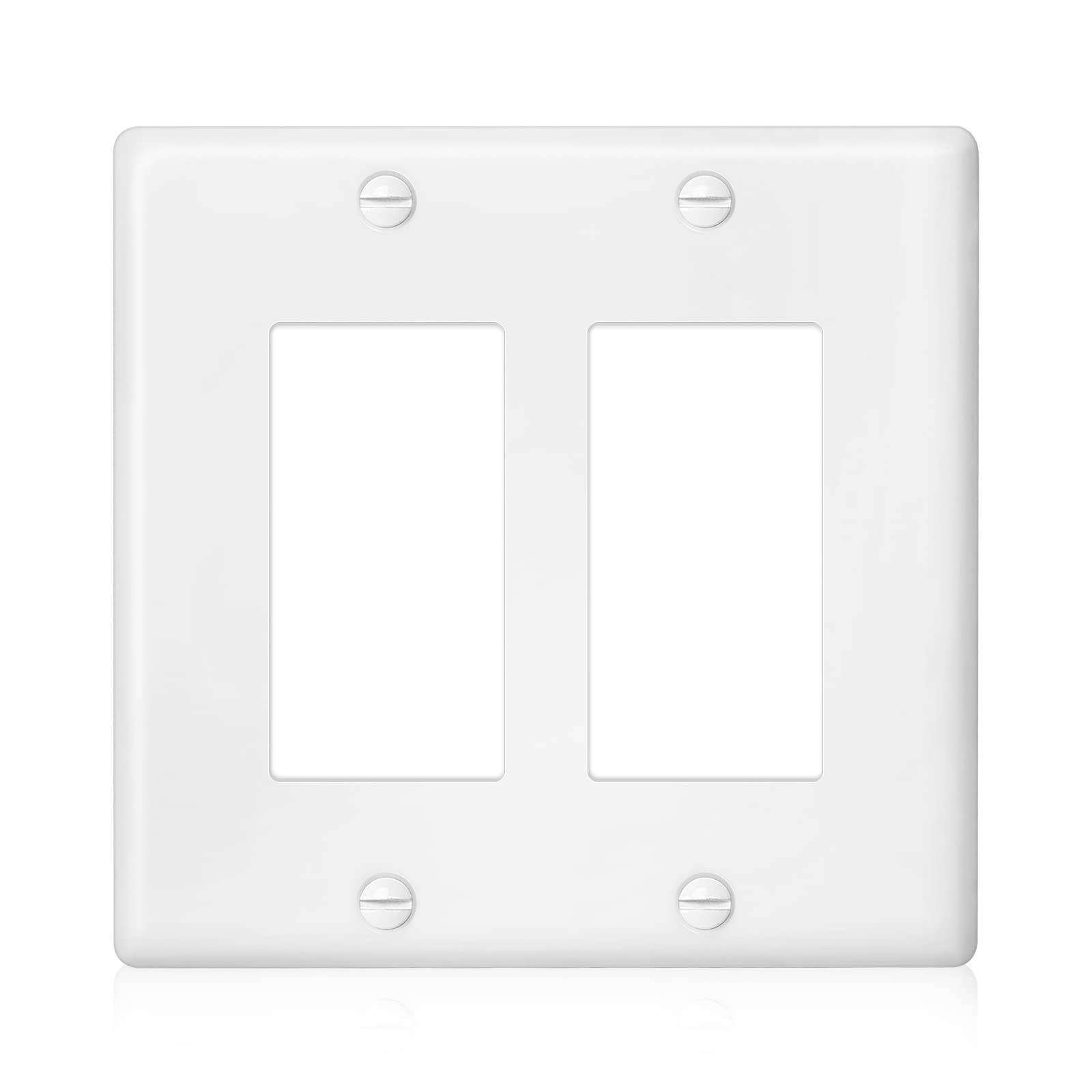 Decorator Wall Plate Double Gang Light Switch Plate Outlet Cover,Unbreakable Polycarbonate Thermoplastic, White (10-Pack, Double Decorator-White)