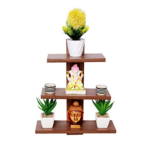 Image of Captiver Engineered Wood Wall Mounted Home Decorative Shelf Racks Stands (Walnut Finish) II Office Decoration Living Room Bathroom Bedroom Pooja