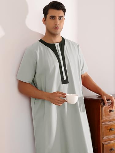 Lars Amadeus Nightgown for Men's Short Sleeves Button Closure Contrast Color Long Nightshirts2