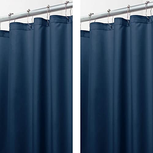 mDesign Soft 100% Microfiber Polyester Fabric Shower Curtain - Decorative Embossed Pattern Texture - for Bathroom Showers and Bathtubs - Machine Washable - 72" x 84" - 2 Pack, Navy Blue