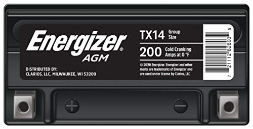 image for Energizer TX14 AGM Motorcycle and Atv 12V Battery, 200 Cold Cranking A