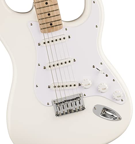 squire sonic stratocaster ht electric guitar arctic white maple fingerboard white pickguard