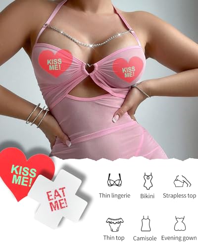 Image of CICKEE Pasties Sexy Nipple Covers 9 Pack Fun Pasty Pack for Rave Party Goth Lingerie Heart X Breast Petals with Words
