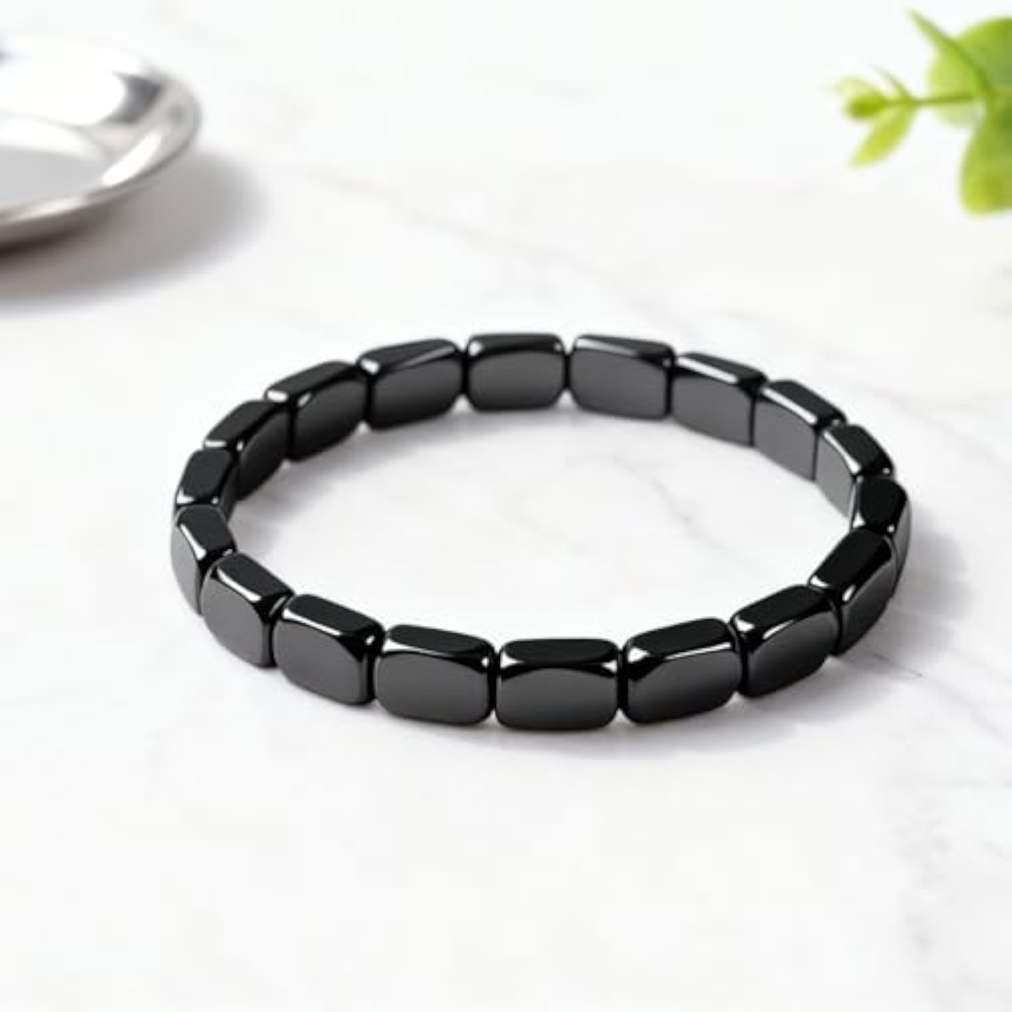 Hematite Bracelet for Men, Natural Stone Stretch Beaded