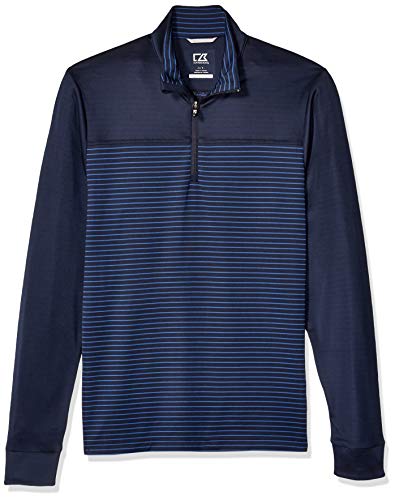 Cutter & Buck Men's Double Knit Drytec 50+ UPF Traverse Stripe Half Zip Pullover, Liberty Navy, Large