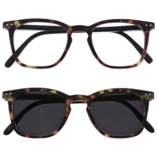 OPULIZE Bex Paquete Doble Hombres Gafas De Lectura Con Lectores De Sol Grande Carey Marrón Mate RS64-2 +2,50