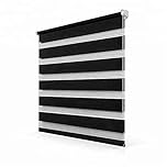 Funky Gadgets Day and Night Roller Blinds Dual Layer Fabric Zebra Blind Translucent or Blackout Vision Roller Shades No Drill Blinds Curtains for Windows and Doors Black, 114W x 210H cm