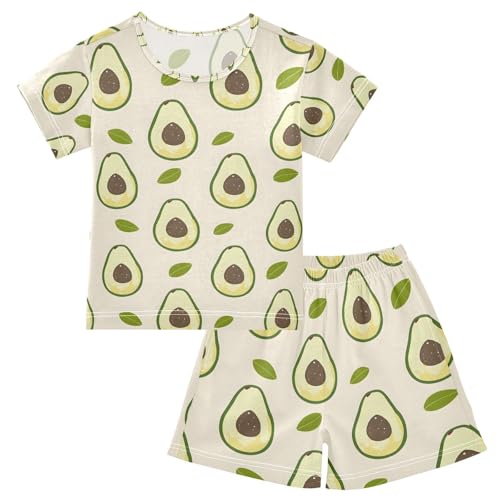 ALAZA Avocado Leaves Pajamas Set Short Sleeve Cotton Sleepwear Summer Pjs 2 Piece 5-14Y