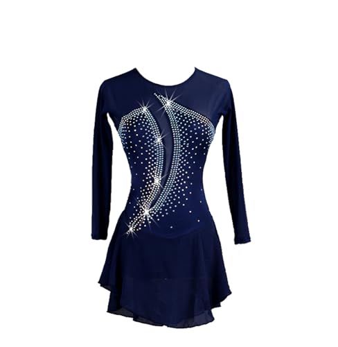 DIJITOO Vestido de patinação artística, malha frente única com strass cintilante, fantasia de compet