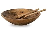 Fairwood Way Wooden Salad Bowl and Servers - XL Wooden Serving Bowl for Bread Making, Fruit,...