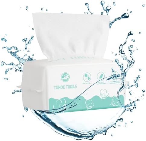 Tahoe Trails Disposable Face Towel, Soft Dry Wipe, Lint Free, Dry Wet Use for Sensitive Skin, 80Count Cotton Facial Tissue, Makeup Removing, Surface Cleaning 5.91*7.87inch, 80
