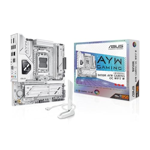 ASUS B850M AYW GAMING OC WIFI7 W, Scheda Madre AMD Micro-ATX, 12+2+1 Fasi Alimentazione, DDR5, PCIe 5.0, 3 Slot M.2, Wi-Fi 7, Ethernet Realtek 2.5Gb, USB-C da 20 e 10 Gbps, BIOS FlashBack, Aura Sync