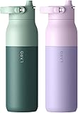 LARQ Twice as Nice Set Bottle Swig Top 34oz - Insulated Stainless Steel Water Bottle With Built-In Silicone Handle, Eucalyptus Green & Luberon Lavender