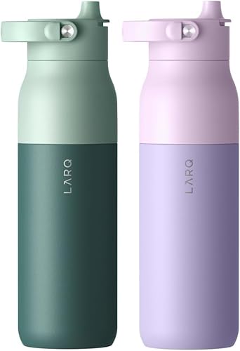 LARQ Twice as Nice Set Bottle Swig Top 34oz - Insulated Stainless Steel Water Bottle With Built-In Silicone Handle, Eucalyptus Green & Luberon Lavender