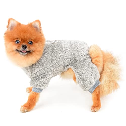SMALLLEE_LUCKY_STORE Pet Thick Sherpa Fleece Pyjamas Pjs Jammies with D-ring for Small Dogs Cats Puppy Jumper Pajamas Jumpsuit Soft Coat Yorkie Chihuahua Warm Winter Clothes,Gray,L - Image 2