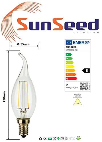 SUNSEED 10 X E14 2W (Equivalent to 25W) Sapphire Filament LED Flame Light Bulb C35TA Neutral White 4000K, Pack of 10 - Image 4