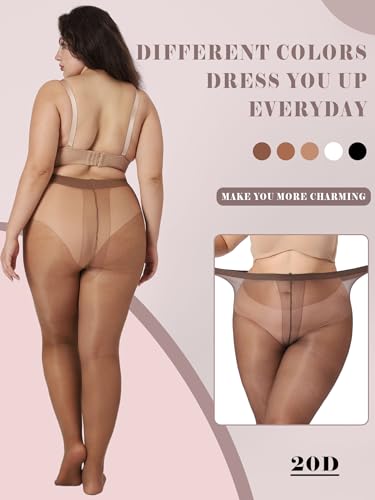 Image of Plus Size Sheer Black Tights for Women T-Crotch 20D Ultra Thin Pantyhose High Waist Stockings 2 Pairs